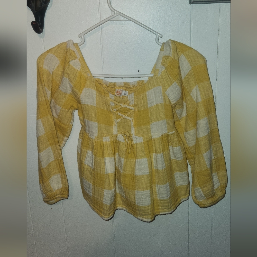Wonder Nation Yellow and White Plaid Kids Blouse